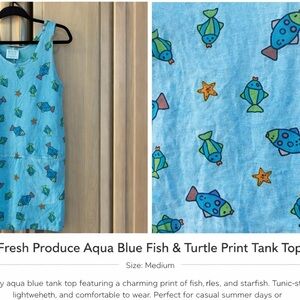 Fresh Produce Aqua Blue Fish Print Tank Dress Cover Up Tunic Size Medium EUC